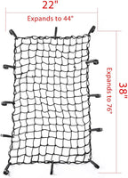 CZC AUTO 22"x38" Black Latex Bungee Cargo Net Strech to 44"x76", Luggage Netting with 2"X2" Small Mesh and 12 Adjustable Plastic Hooks for Rooftop Cargo Carrier Roof Rail Rack Hitch Basket SUV