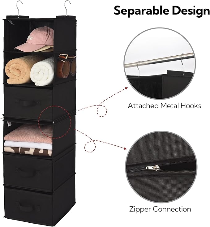 GRANNY SAYS 6-Shelf Hanging Closet Organizers and Storage, Separable to 2 Pack 3-Shelf Closet Hanging Organizer with 3 Drawer
