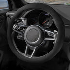 Suede Steering Wheel Cover with Upgraded Silicone Inner Ring, Anti Heat, Breathable, Anti-Slip, Leather Universal 14.5 to 15 
