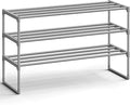SONGMICS Shoe Rack, 3-Tier Shoe Organizer, Metal Storage Shelf, Upright or Upside Down, for 16-20 Pairs, Stackable, for Entry