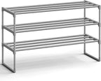 SONGMICS Shoe Rack, 3-Tier Shoe Organizer, Metal Storage Shelf, Upright or Upside Down, for 16-20 Pairs, Stackable, for Entry