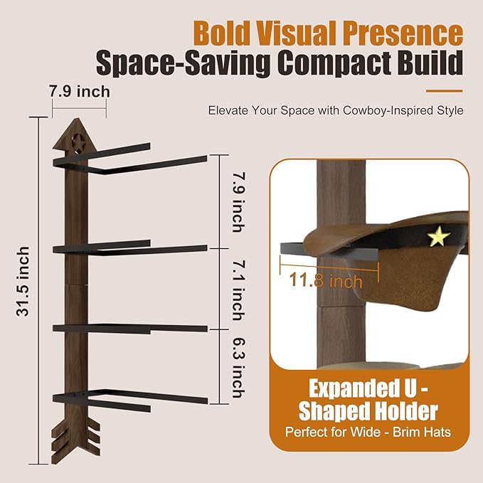 Cowboy Hat Rack -Cowboy hat holder for wall With Heavy- Organize and Display Your Hats with Ease, Wall Mounted Hat Hanger Wes