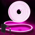 iNextStation 16.4FT/5M Pink LED Strip Lights, DC12V Silicone Neon Light Strip, IP65 Waterproof Led Rope Lights Dimmer for Cuttable DIY, LED Light Strip for Bedroom, Indoor, Outdoor(with Plug)