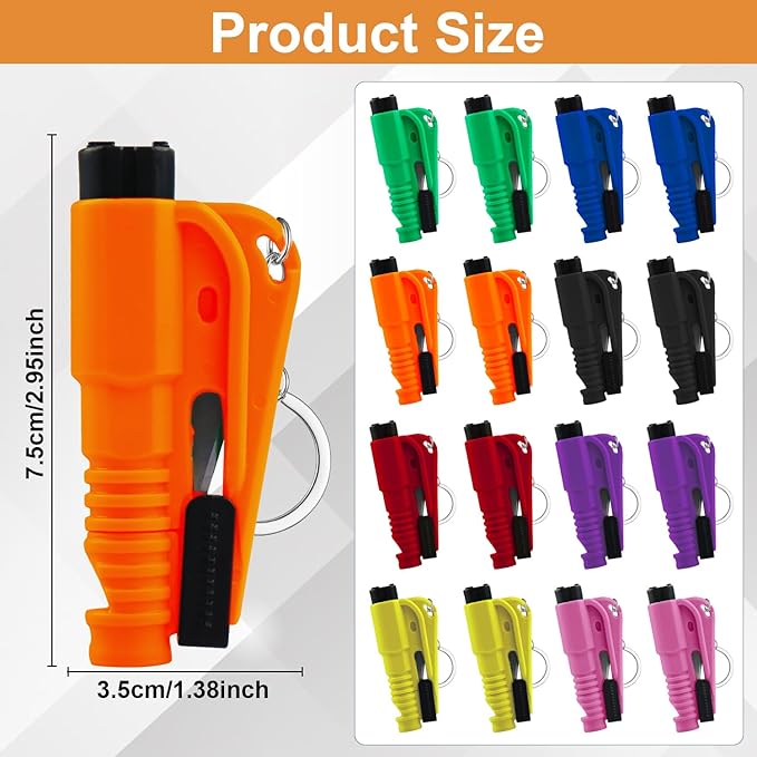 16Pcs Car Window Breaker Key Chains, Portable 3 in 1 Glass Breaker/Seat Belt Cutter/Survival Whistle, Safety Emergency Escape