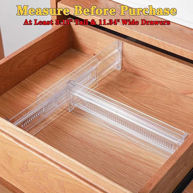 12 Pcs Drawer Dividers for Clothes, 3.15" High 11.34"-19.69" Adjustable Expandable Dresser Drawer Organizer, Clear Plastic Se