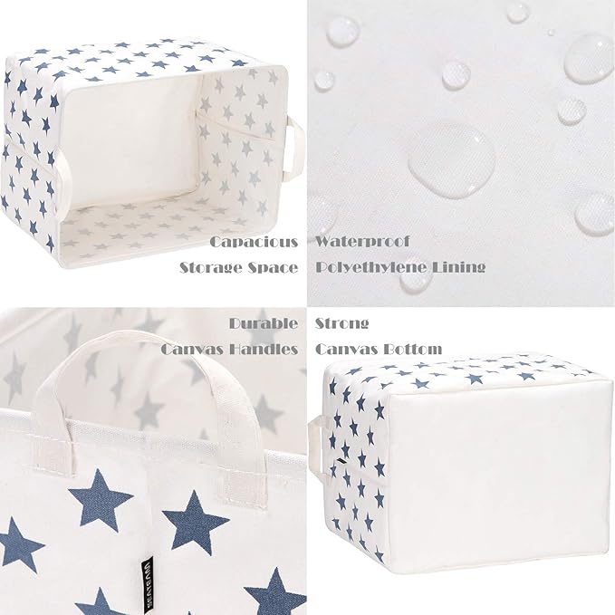 Sea Team Collapsible Canvas Fabric Storage Basket with Handles, Rectangle Waterproof Storage Bin, Box, Cube, Foldable Shelf B