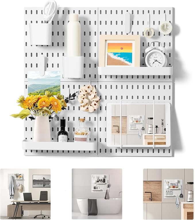VUSIGN Pegboard Combination Wall Organizer Kit, 4 Pieces Pegboards and 17 Accessories Modular Hanging, Wall Mount Display Peg