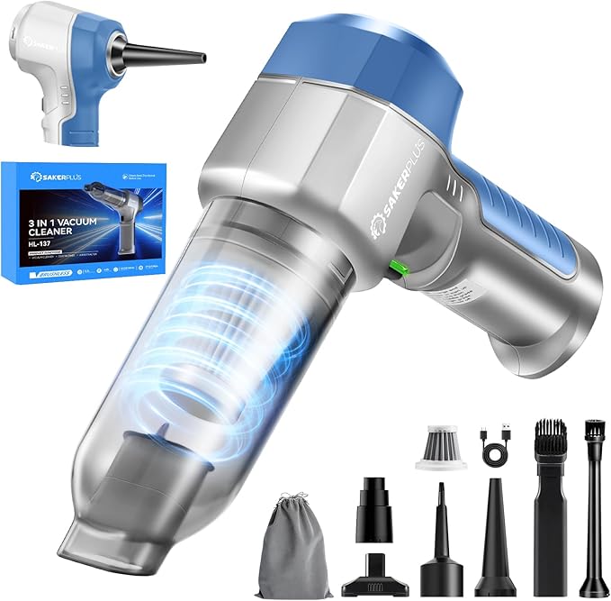 Mini Vacuum Cleaner, 3 in 1 Car Vacuum Cleaner High Power, 15000PA Powerful Suction, Air Duster, 7500mAh, Adjustable Small Va