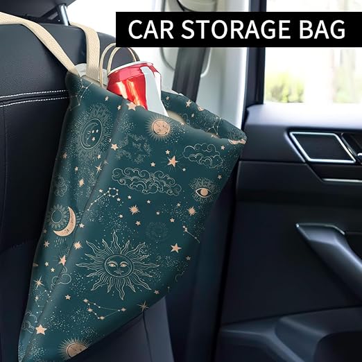 Car Trash Can, Cute Car Trash Bag, Hanging Car Organizer and Storage Bag, Trash Bin for Car Accessories, Vehicle, Travelling, Camping Cute Blue Space