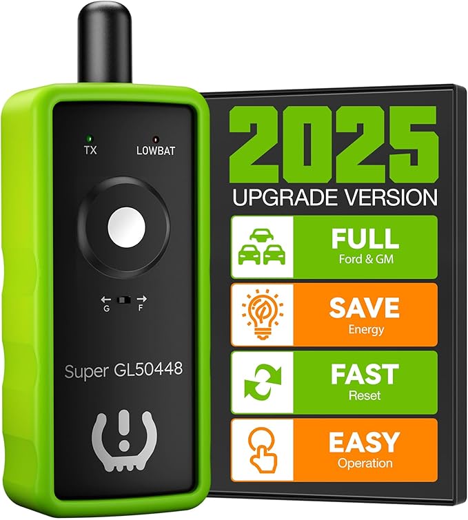 VXDAS 2IN1 TPMS Relearn Tool Super GL50448 for GM and Ford with Model Switch Button,Tire Pressure Sensor Monitor Reset Activation for Buick/Cadillac/Chevrolet/GMC/Lincoln 2025 Edition(Green)