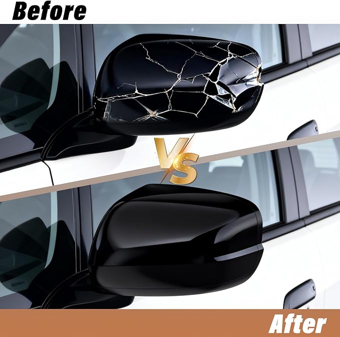 OWITAI Compatible with Honda Fit/Jazz Left Driver Side Mirror Cap Cover 2009 2010 2011 2012 2013, Glossy Black Door Rearview Mirror Cover Replacement Without Turn Signal Light for Fit/Jazz