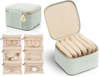 VLANDO Travel Jewelry Box Organizer – Portable PU Leather Jewelry Case with 6/8/12 Zippered Pouches, Compact Storage for Earr