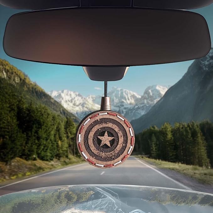 Wood Car Air Freshener — Handmade Car Air Freshener — Captain Shield Designed Fragrance Oil Diffuser in Wooden Gift Box — Aro