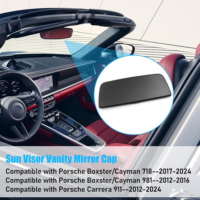 Jaronx Compatible with Porsche Sun Visor Mirror Cover, Left/Right Sun Visor Vanity Mirror Cover Replacement Compatible with Boxster Cayman 981/718 2014-2025, Compatible with Carrera 911 2012-2025