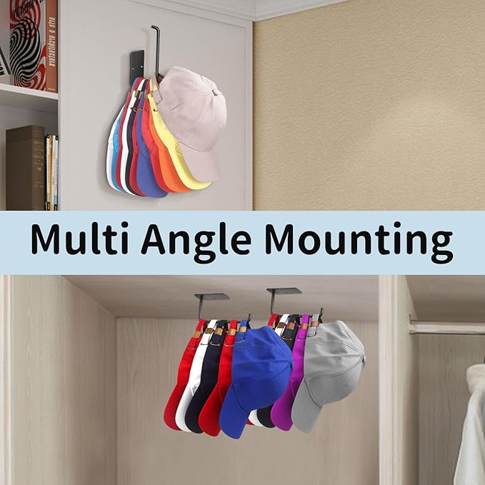 Hat Racks for Baseball Caps 4 Pack, Stainless Steel Adhesive Hat Hanger Hooks Holder for Wall, Multi-Purpose Strong Hook Orga