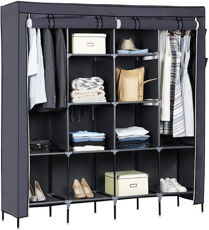 71" Portable Closet Storage Organizer Wardrobe Clothes Rack,Covered Garment Rack,Steel Tube Clothes Storage Organizer,Freesta