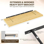 Dreamland 40" Floating Shelves for Wall, 12" Deep Slim Oak Floating Shelves, Wall-Mounted Shelves for Bedroom, Living Room, K