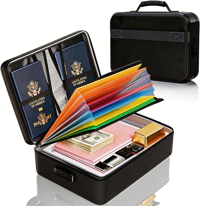 Fireproof Document Box (Soft-Shell) with Lock, 5200°F Fireproof & Water-Resistant File Organizer for Important Documents, Cer