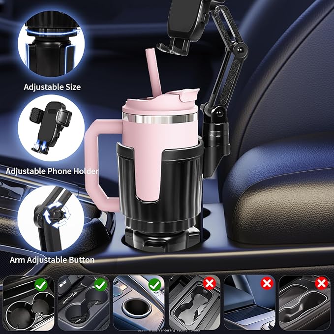 YUHENG Upgraded Cup Holder Phone Mount for Car - Permanent Screw-Fixed Base (No Wobble), Offset Space-Saving Design,Universal