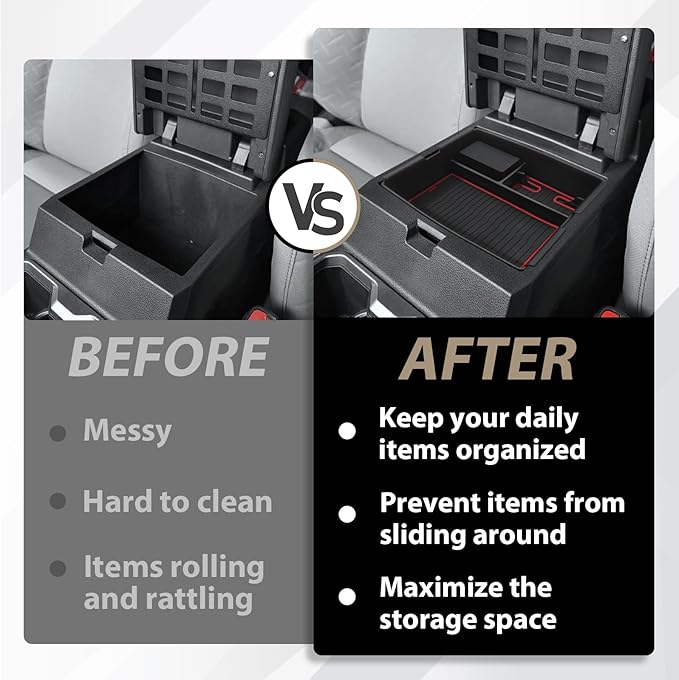 Muslogy Center Console Organizer Compatible with Toyota Tacoma 2024 2025 2026 Accessories Middle Console Storage Box ABS Material with Anti-Slip Mats Interior Insert Tray (Red)