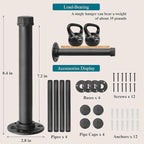 Cast Iron Wall Mounted Clothes Rack, Heavy Duty Industrial Pipe Clothing Rack for Hanging Clothes, Garment Racks for Wardrobe