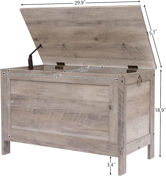 HOOBRO Toy Box, Retro Wooden Look Storage Chest with Safety Hinge, Entryway Storage Bench Supports 220 lb, 29.9 x 15.7 x 18.9
