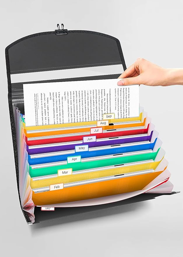 TOPCJ Accordion File Organizer,Expanding File Folder Portable Filing Folders,13 Pockets File Box with Handle for Documents,Sp