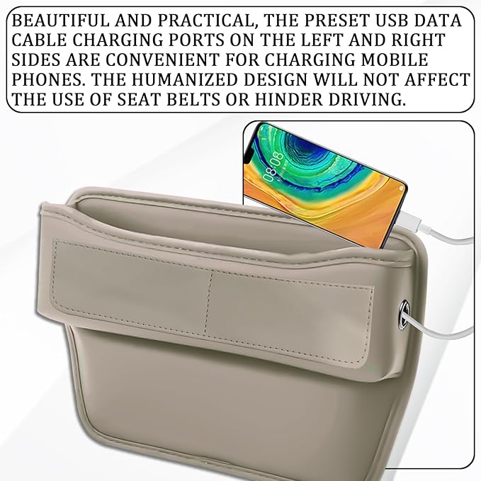 msyuusr Car Seat Gap Filler Organizer, Front Seat Leather Storage Box, Car Organizers and Storage, Car Accessories for Women Men, Car Seat Gap for storage Phones, Glasses, Keys, Cards (Beige)
