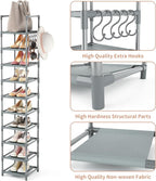 LANTEFUL Narrow Shoe Rack 10-Tier Tall Shoe Organizer Skinny Shoe Shelf Storage for 10-15 Pairs Shoe and Boot, Space Saving C