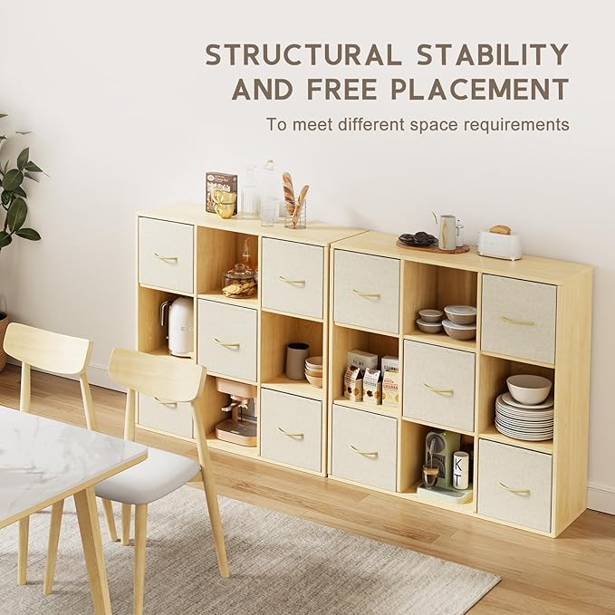 EXPERLAM 9 Cube Storage Organizer - Solid Wood Bookshelf with 5 Storage Bins, Cube Shelf with 3 Removable Back Panels, Vertic
