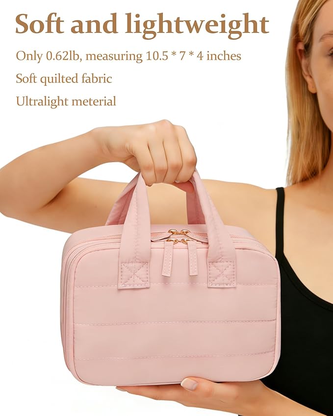 Makeup Bag, Travel Cosmetic bag, Toiletry Bag For Women, Make up Bag With Brush Storage, Hanging Toiletry Bag, Puffy Padded M