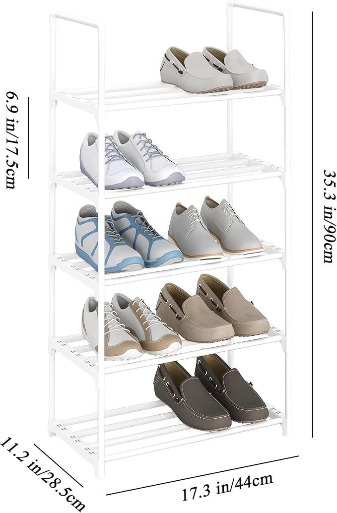 5-Tier Small Shoe Rack, Metal Stackable Kids Shoe Shelf Storage Zapateras Organizer,Narrow Shoe Rack Sturdy for Closet Hallwa