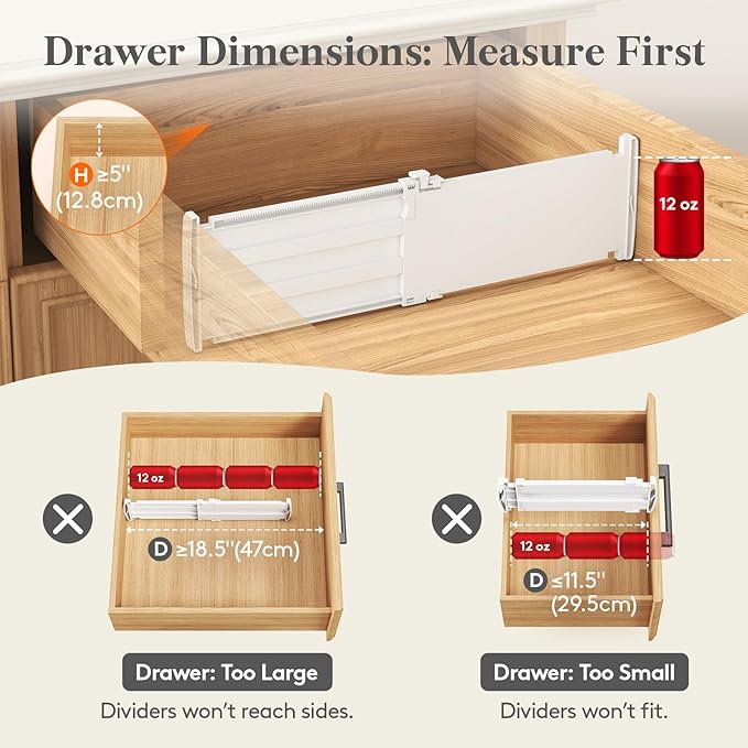 Lifewit 5" Tall 9 Pack Drawer Dividers, 30-47cm/11.5-18.5" Expandable Drawer Divider for Clothes, Adjustable Dresser Drawer O