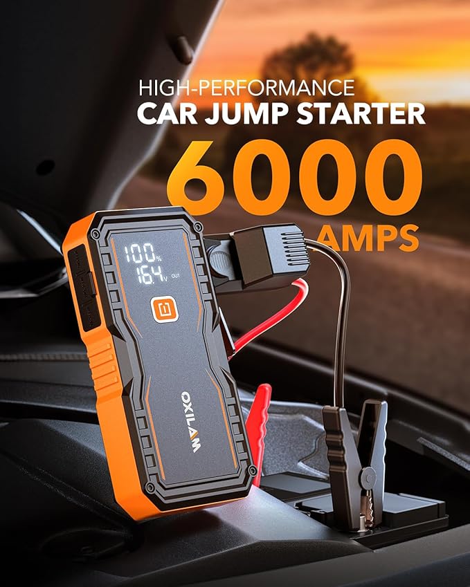 OXILAM Jump Starter 6000A for All Gas/12L Diesel, Car Battery Jumper Starter Portable, 12V Lithium Jump Box with Jumper