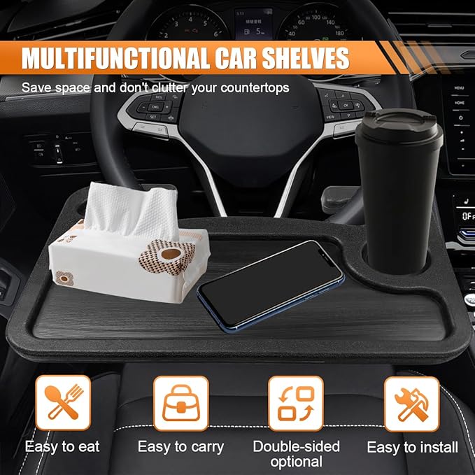 ZIMISI Car Steering Wheel Tray, Computer Office Car Table Tray, Automotive Trays for Eating, Multipurpose Vehicle Desk Travel Accessories for Laptop, Food, Fits Most Steering Wheel (Black)