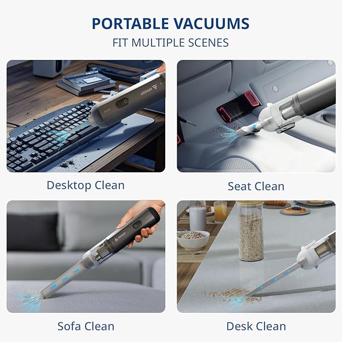 Car Vacuum 15KPa Handheld Vacuum Cordless, Portable Vacuum Cleaner with HEPA Filter, 2 Suction Modes, Type-C Charging, Lightw