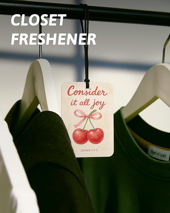 Trendy Peach Lemon Orange Cherry Christian Car Air Freshener 4 Pcs, Cute Fruits Religious Hanging Air Freshener for Cars Clos