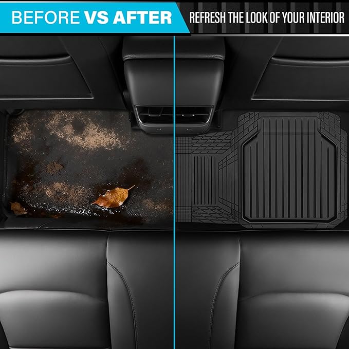 CAR PASS Heavy Duty Rubber Rear Car Mat, Deep Dish Car Floor Mats All Weather, Universal Trim to Fit for SUV Trucks Sedans, Odorless Waterproof Anti-Slip, Easy to Clean Car Mats (Black Rear)