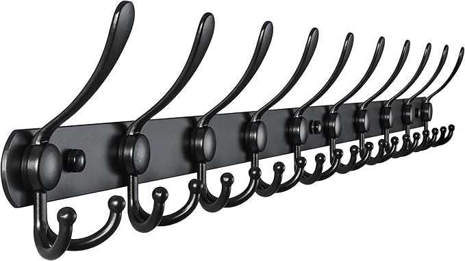 Dseap Coat Rack Wall Mount - 38” Long 10-Tri-Hooks Heavy Duty Coat Hanger Rail Wall Hooks for Hanging Coats Hats Clothing Clo