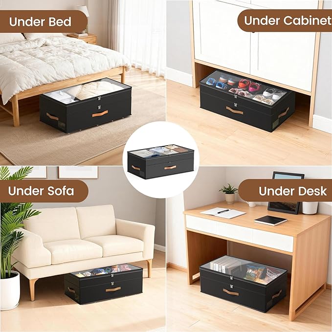 Under Bed Storage with Wheels, 2-Pack Underbed Storage Containers, No Assemble 11 inches 90L XXL Large Adjustable Storage Bin