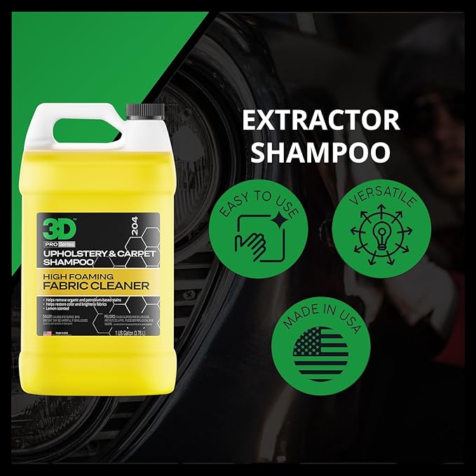 3D Extractor Carpet Cleaner Shampoo for Machine Use - Upholstery Cleaner, Stain Remover & Odor Eliminator - Low Foam, No Resi