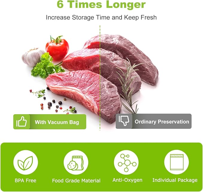 Bonsenkitchen Vacuum Sealer Bags, 8" x 50' Rolls 2 pack for Food Storage Saver, Bpa Free, Heavy Duty, Commercial Grade Textur