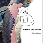 Fashion Cat Ear Leather Steering Wheel Cover Women Girl 15"(38cm) Universal Fit Auto D Shaped Leather Steering Wheel Covers (