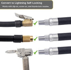 JACO Lightning S2X Tire Inflator Hose Extension Self Locking Nozzle | Patented Lock-on Air Hose Adapter for Tire Pumps (Open Flow)