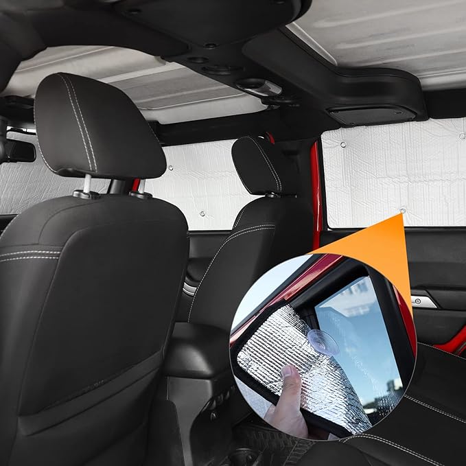 Hoolcar Windshield Sunshade Side Window Sun Shade Sunscreen Heat Insulation Sun Visor for 2007-2017 Jeep Wrangler JK JKU, 8PCs