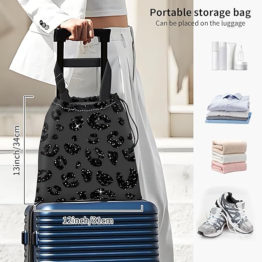 Car Trash Bag Large Hanging Can for Back of Seat, Cute Waterproof Car Garbage Bag for Vehicle, Travelling, Outdoor Cute Glitter Black Leopard