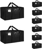 8 Pack-Extra Large Heavy Duty Moving Bags - Waterproof Storage Totes with Handles & Zippers, Foldable for College Dorm, Stora
