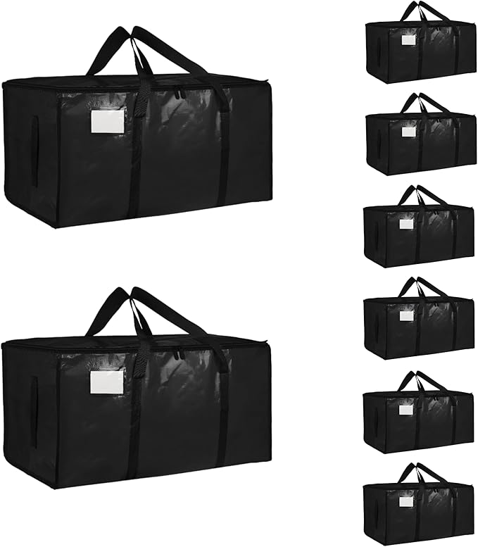 8 Pack-Extra Large Heavy Duty Moving Bags - Waterproof Storage Totes with Handles & Zippers, Foldable for College Dorm, Stora