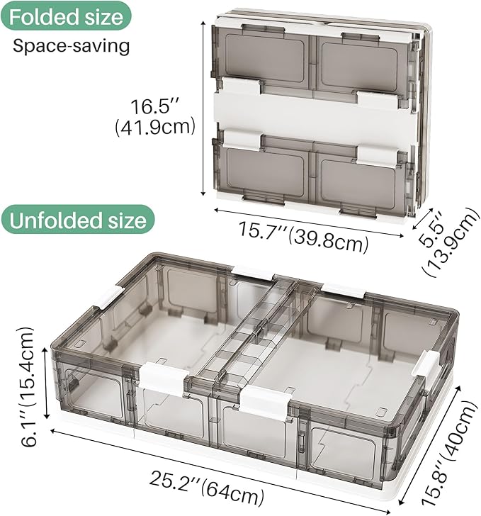 Kitstorack Clear Plastic Under Bed Storage Containers Bins with Lids and 8 Pre-installed Wheels,37.8 Qt, Rolling Foldable Fla