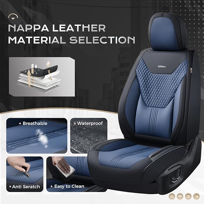 Coverado Car Seat Covers Full Set, Front Seat Covers with Lumbar Support and Back Seat Cover Waterproof Leather Automotive Se